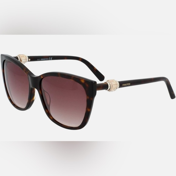Women's Swarovski Crystal Tortoise Frame Havana Sunglasses - Picture 2 of 4